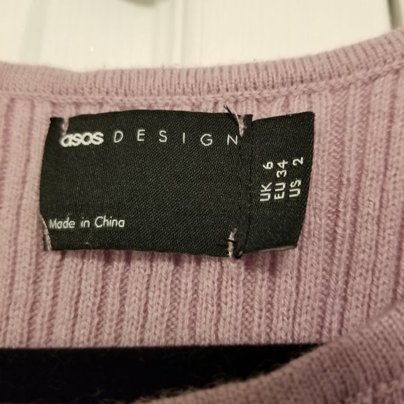 Purple Mini Bodycon Ribbed Dress High Neck Sleeveless ASOS Lavender - Picture 3 of 7